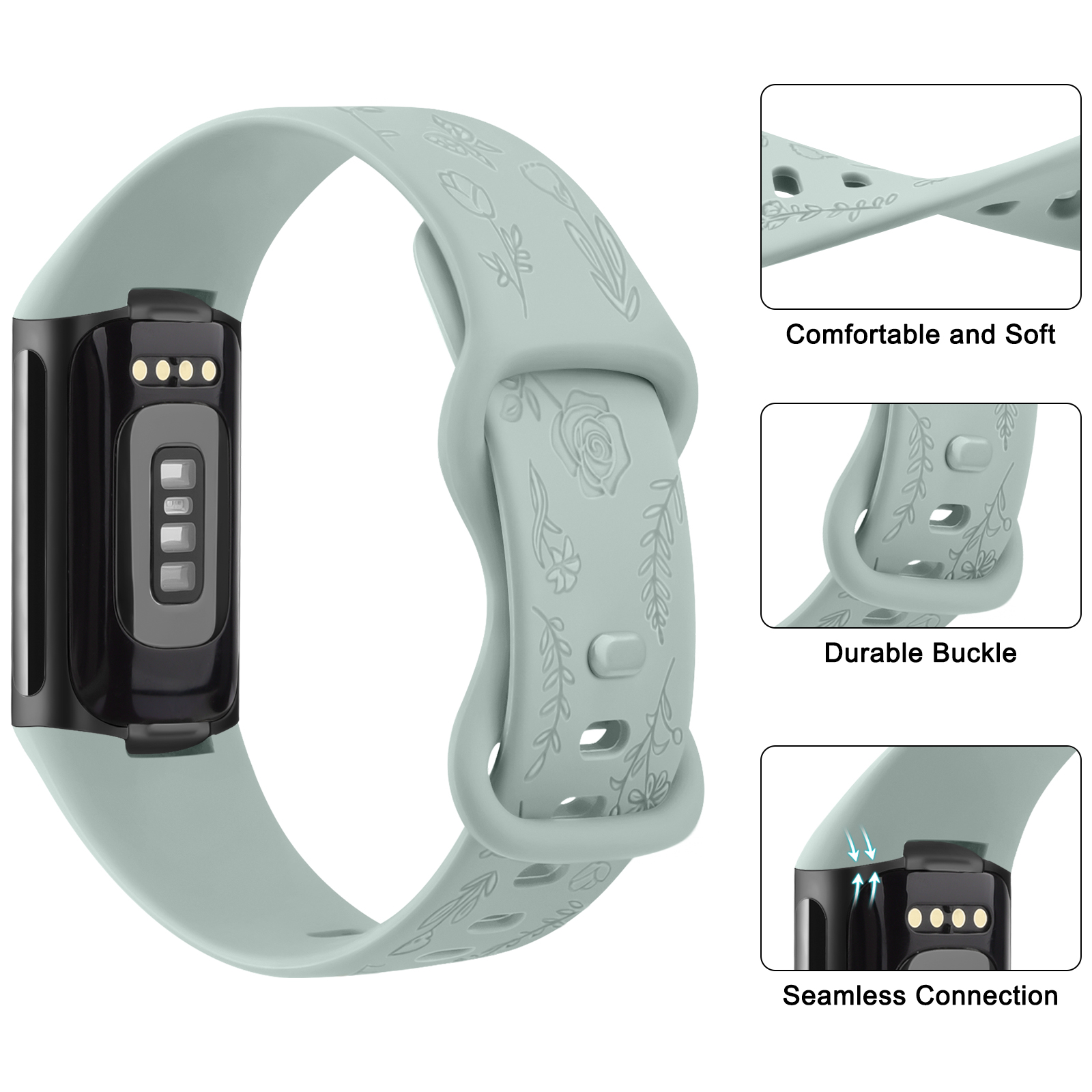 Flower Engraved Watch Strap Fo - Silicone Band Replacement 评论和价格