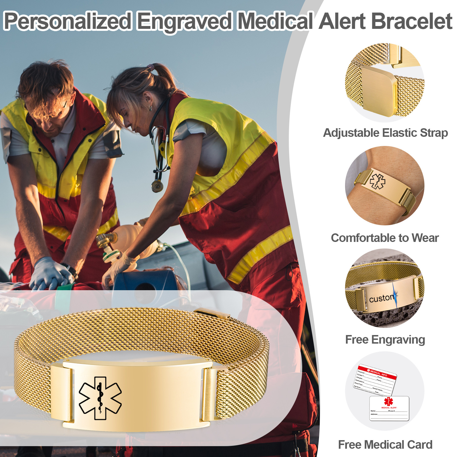 Persoanlized Medical Alert ID  - Stainless Mesh Band 评论和价格